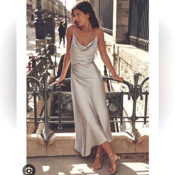 Zara Dresses & Skirts - ZARA SILVER SATIN MIDI DRESS